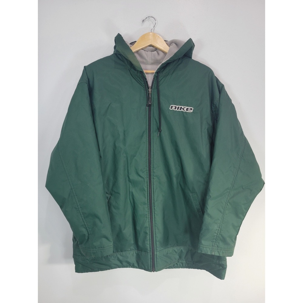Vintage Y2K Nike Reversible Hooded Coat Jacket Green Fleece Lined Mens Large‎